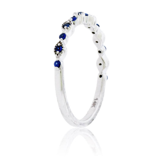 Blue Sapphire Milgrain White Gold Band - Park City Jewelers