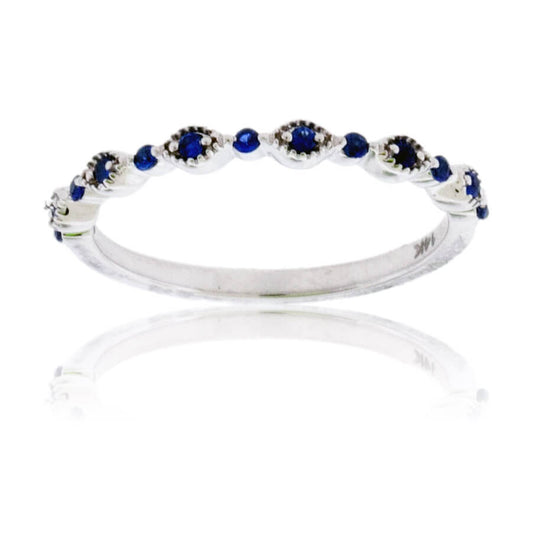 Blue Sapphire Milgrain White Gold Band - Park City Jewelers
