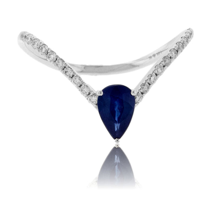 Blue Sapphire Pear & Diamond Fashion Ring - Park City Jewelers
