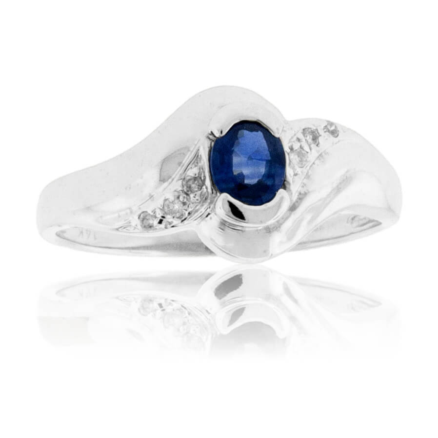 Blue Sapphire Round & Diamond Ring - Park City Jewelers