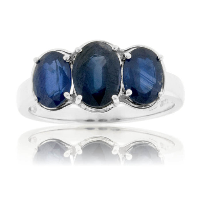 Blue Sapphire Three Stone Oval Ring - Park City Jewelers