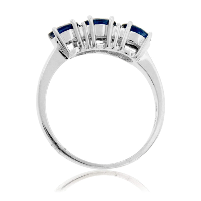 Blue Sapphire Three Stone Oval to the Side Ring - Park City Jewelers