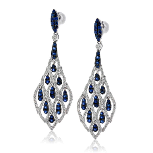 Blue Sapphire with Black Rhodium & Diamond Dangle Earrings - Park City Jewelers