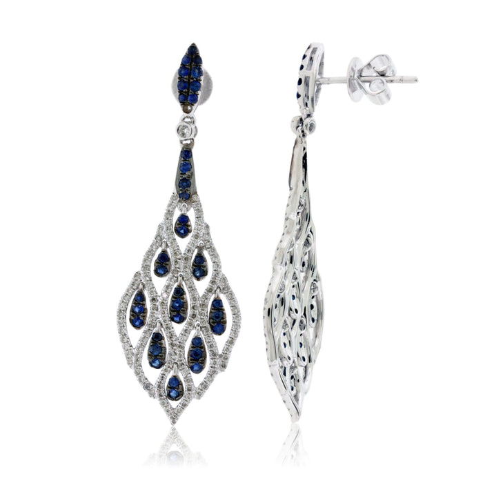 Blue Sapphire with Black Rhodium & Diamond Dangle Earrings - Park City Jewelers