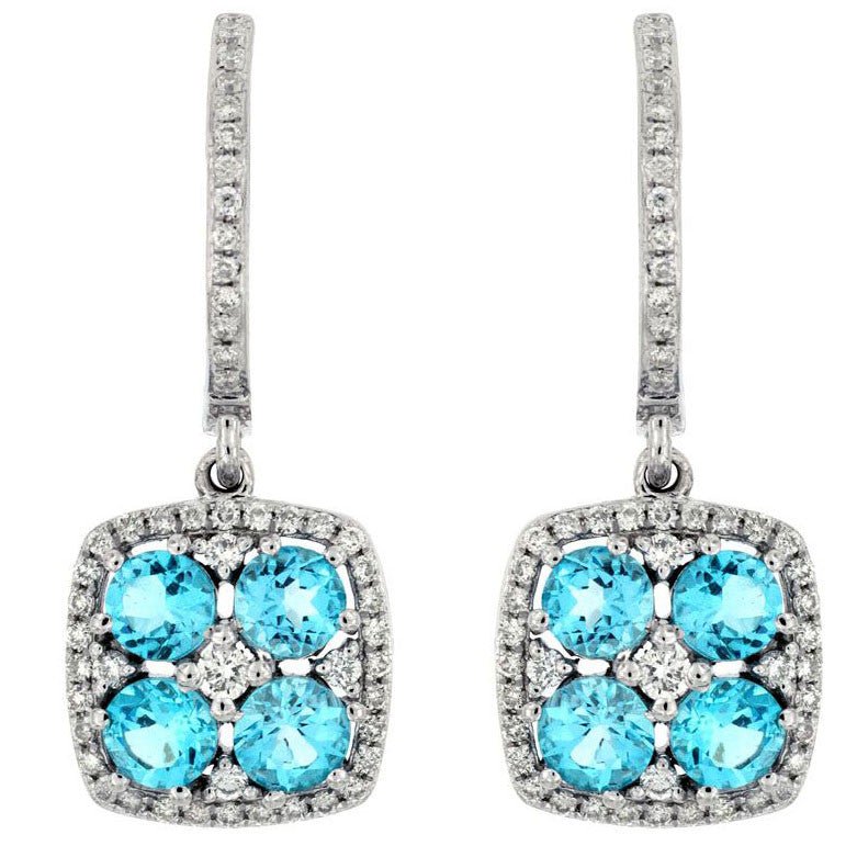 Blue Topaz and Diamond Dangle Square Earrings - Park City Jewelers