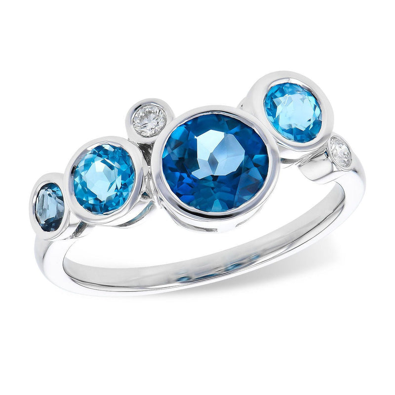 Blue Topaz & Diamond Bezel Bubble Ring - Park City Jewelers