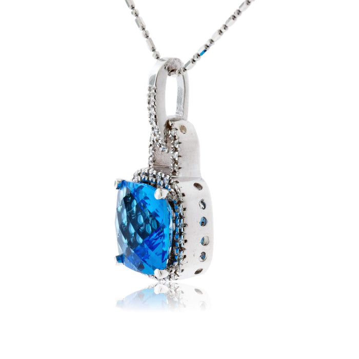 Blue Topaz & Diamond Halo Pendant - Park City Jewelers