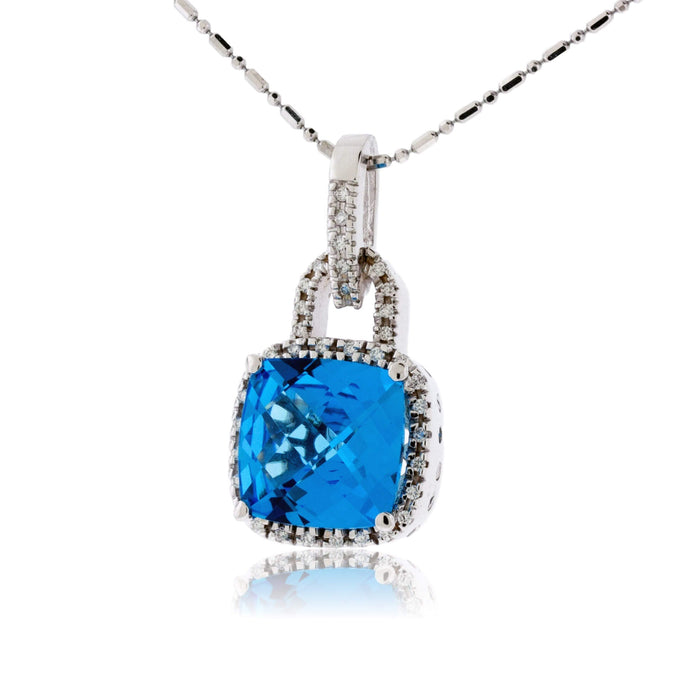 Blue Topaz & Diamond Halo Pendant - Park City Jewelers