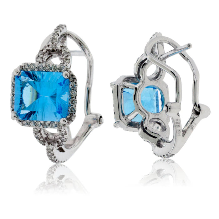 Blue Topaz & Diamond Halo Sideways Earrings - Park City Jewelers