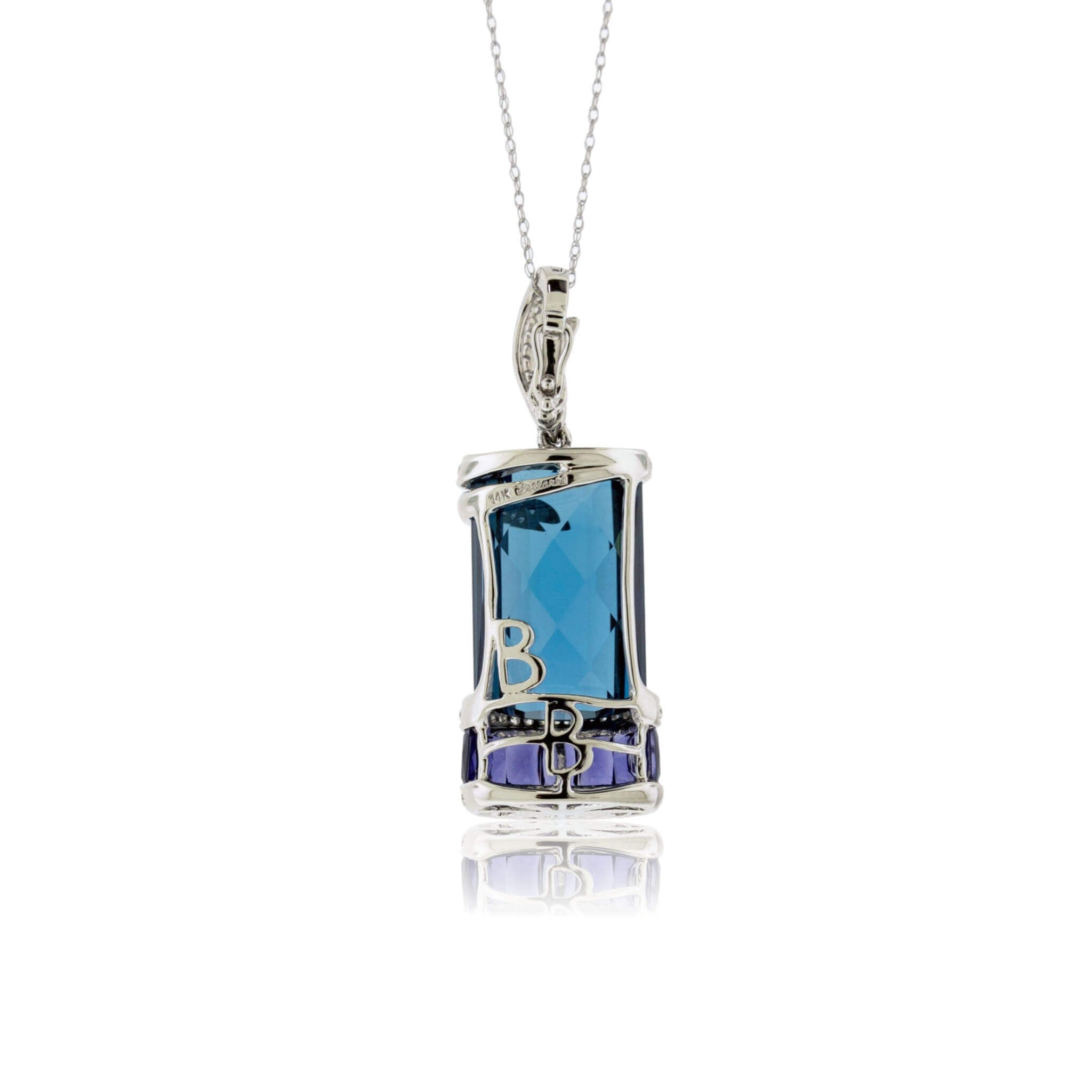 Blue Topaz Iolite Diamond Drop Pendant