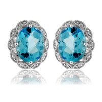 Blue Topaz Oval & Diamond Scalloped Halo Earrings - Park City Jewelers