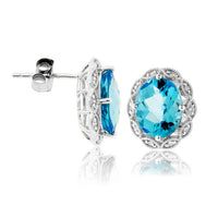 Blue Topaz Oval & Diamond Scalloped Halo Earrings - Park City Jewelers