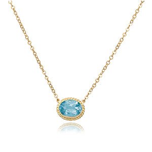 Blue Topaz Oval & Rope Halo Pendant with Chain - Park City Jewelers
