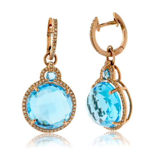 Blue Topaz with Diamond Halo Dangle Earrings - Park City Jewelers