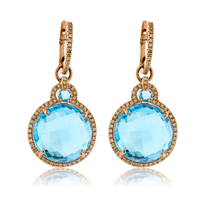 Blue Topaz with Diamond Halo Dangle Earrings - Park City Jewelers