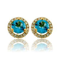 Blue Topaz with Diamond Halo Stud Earrings - Park City Jewelers