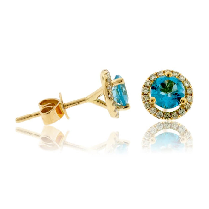 Blue Topaz with Diamond Halo Stud Earrings - Park City Jewelers