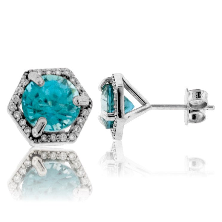 Blue Zircon Earrings with Diamond Halo - Park City Jewelers