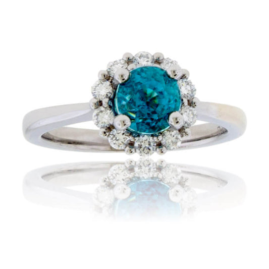 Blue Zircon Halo and Diamond Accented Ring - Park City Jewelers