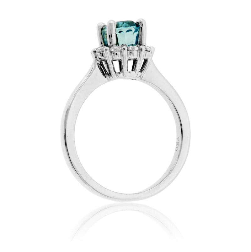 Blue Zircon Halo and Diamond Accented Ring - Park City Jewelers