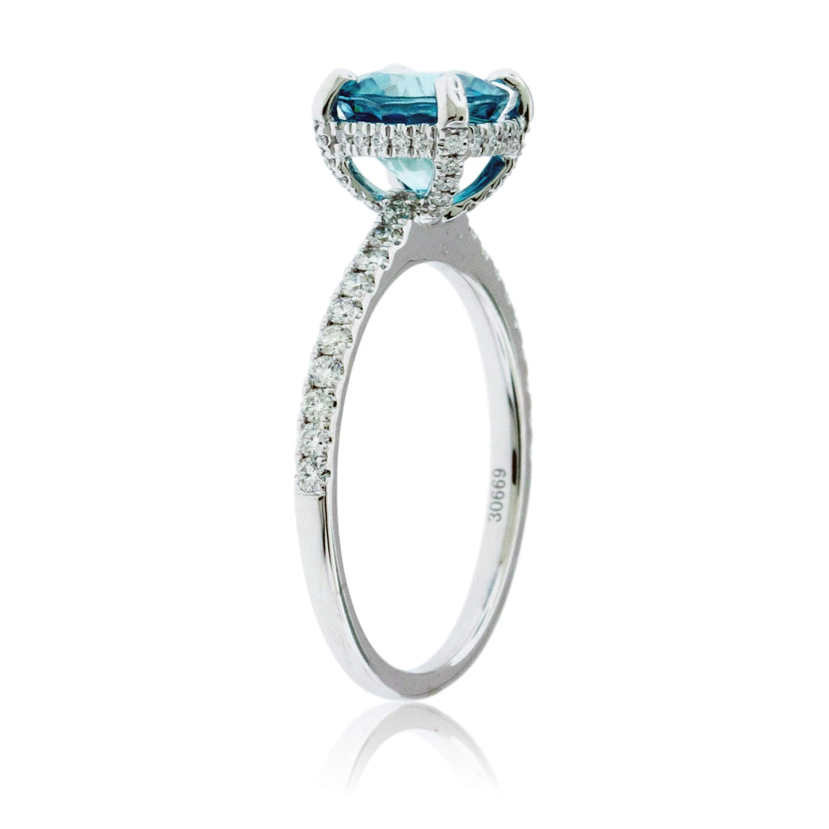 Blue Zircon Modern Halo and Diamond Accented Ring - Park City Jewelers