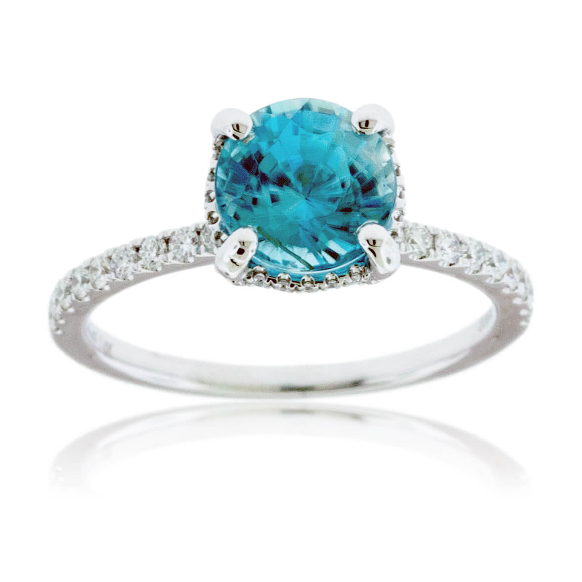 Blue Zircon Modern Halo and Diamond Accented Ring - Park City Jewelers