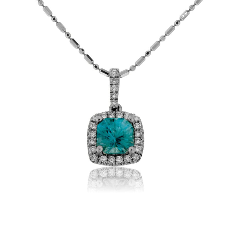 Blue Zircon with Diamond Halo Pendant - Park City Jewelers