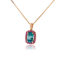 Blue Zircon with Pink Sapphire Halo Pendant - Park City Jewelers