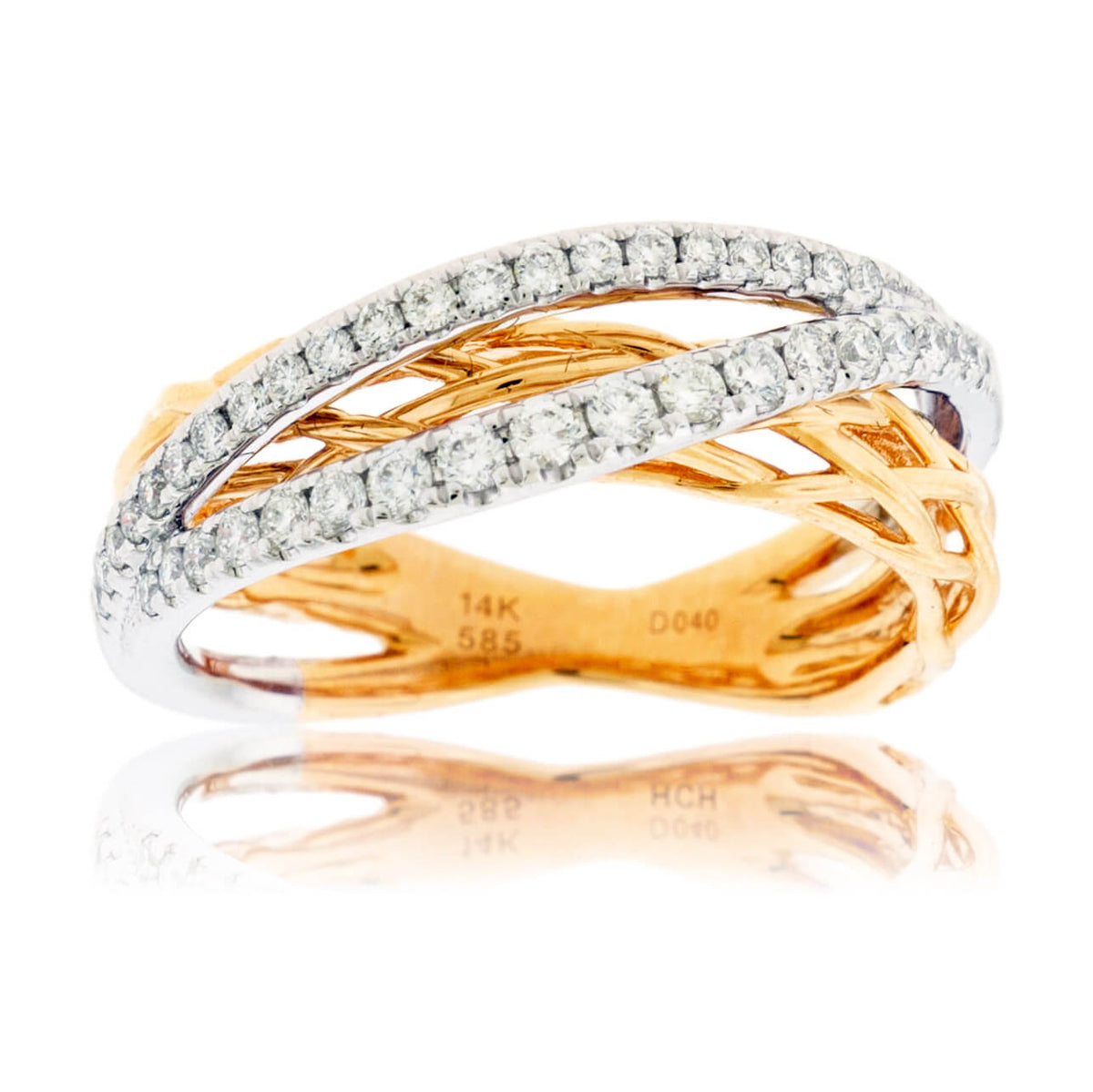Braided Rose Gold & White Gold Diamond Overpass Ring - Park City Jewelers