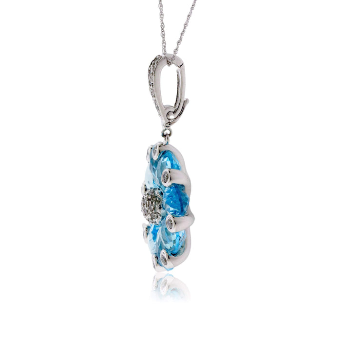 Briolette Blue Topaz & Diamond Flower Pendant - Park City Jewelers