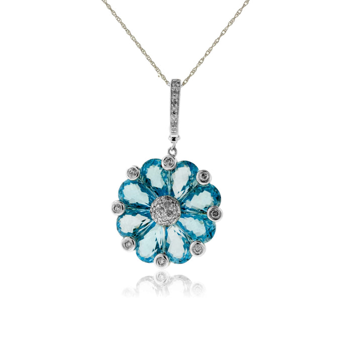 Briolette Blue Topaz & Diamond Flower Pendant - Park City Jewelers