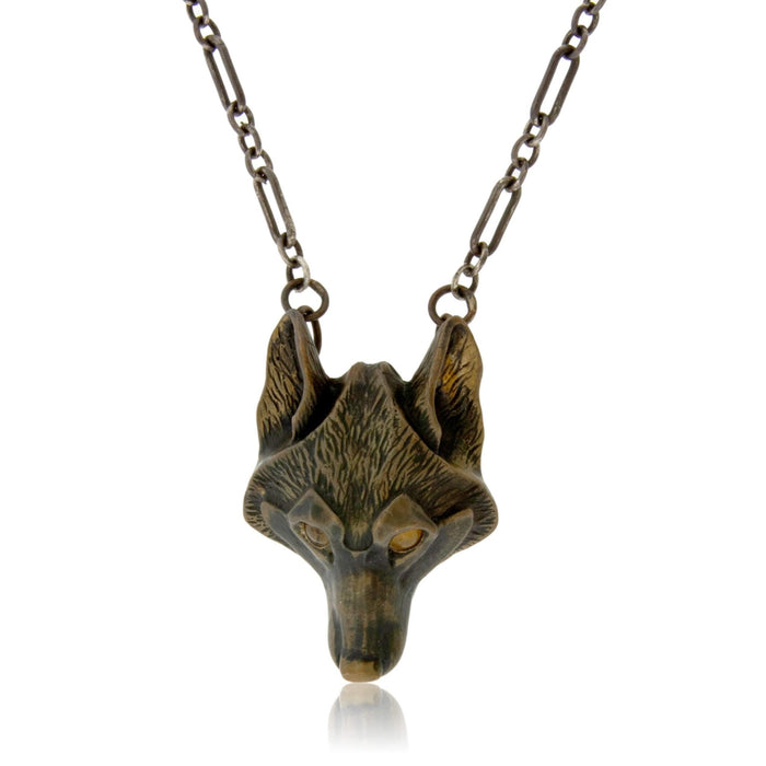 Bronze Alpha Wolf Head Pendant w/Chain - Park City Jewelers