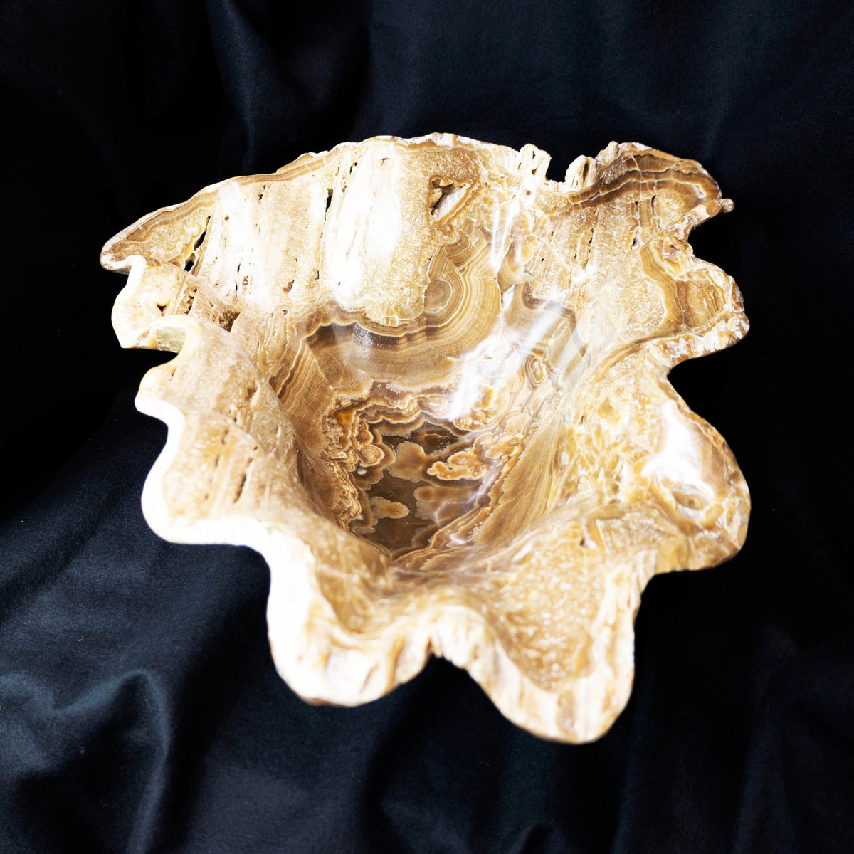 Brown and White Onyx Banded Caramel Onyx Bowl - Park City Jewelers