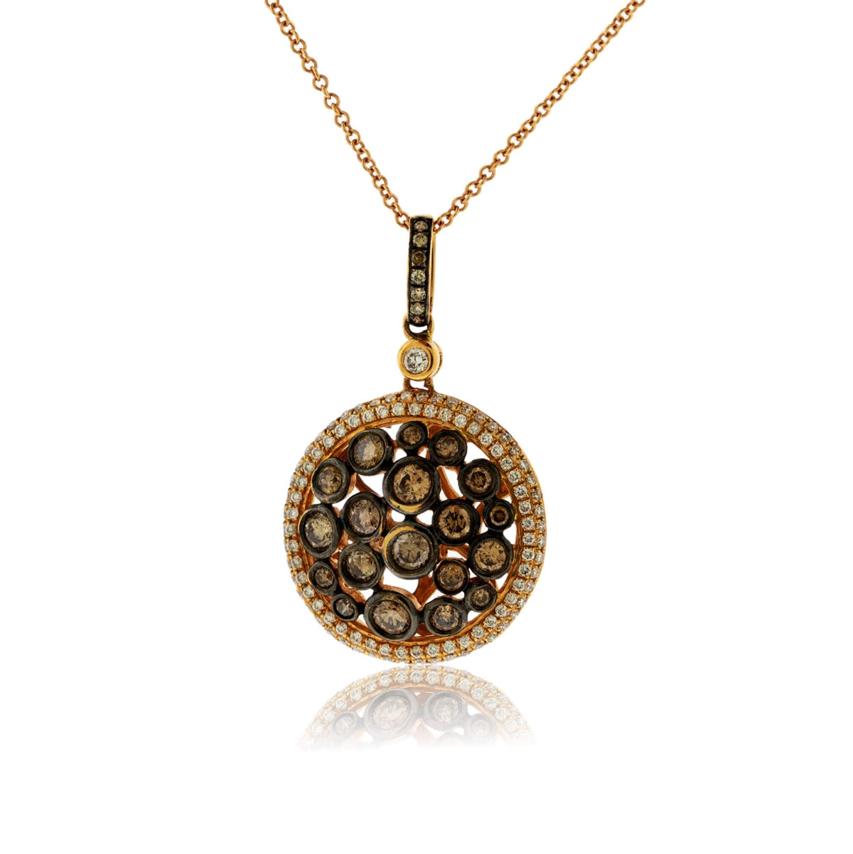Brown Chocolate Diamond and Diamond Disc Pendant with Chain - Park City Jewelers