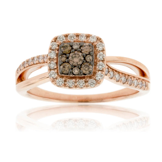 Brown Diamond Cluster with Diamond Halo Split Shank Ring - Park City Jewelers
