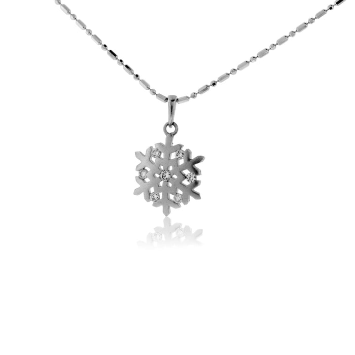 Brushed Finished Snowflake Pendant / Necklace with Diamond Accents - Park City Jewelers