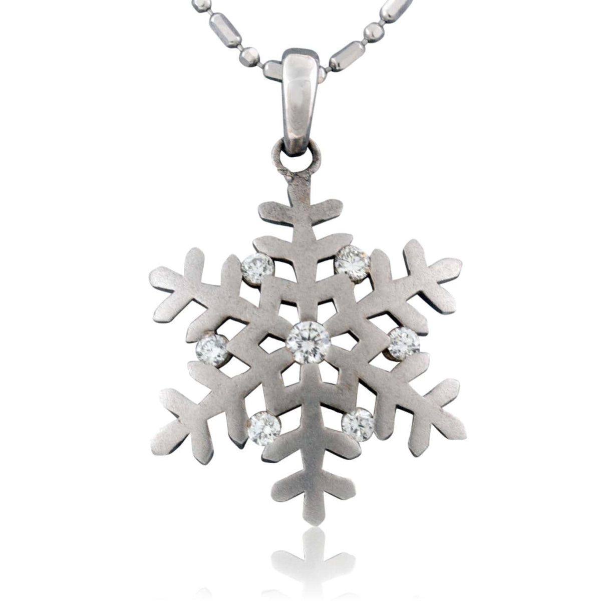 Brushed Finished Snowflake Pendant / Snowflake Pendant with Seven Diamond Accents - Park City Jewelers