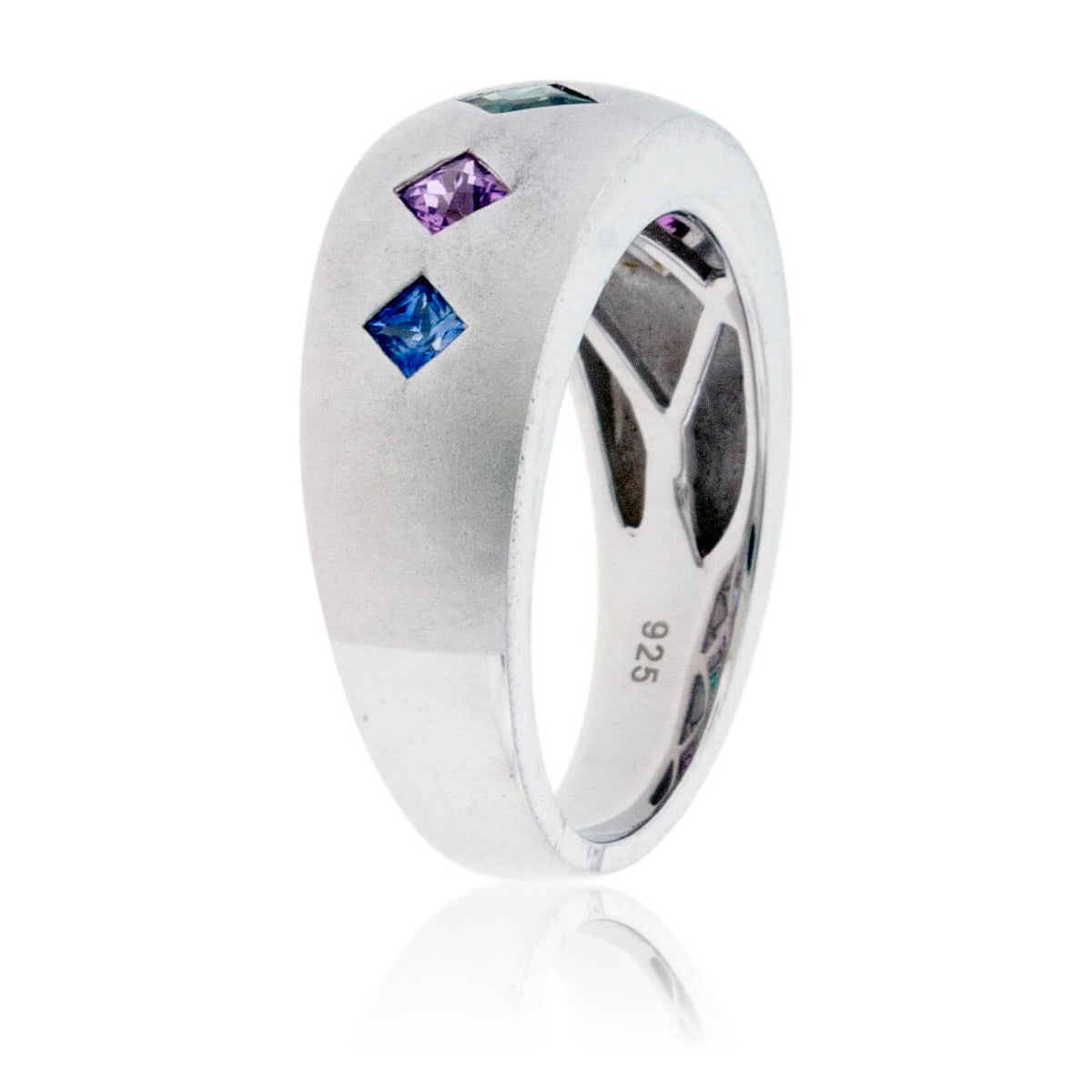 Brushed Silver Rainbow Sapphire Ring - Park City Jewelers