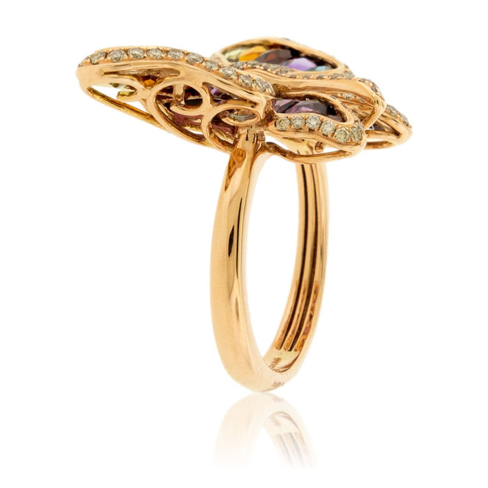 Butterfly Multi Gemstone, Rhodolite Garnet & Diamond Ring - Park City Jewelers