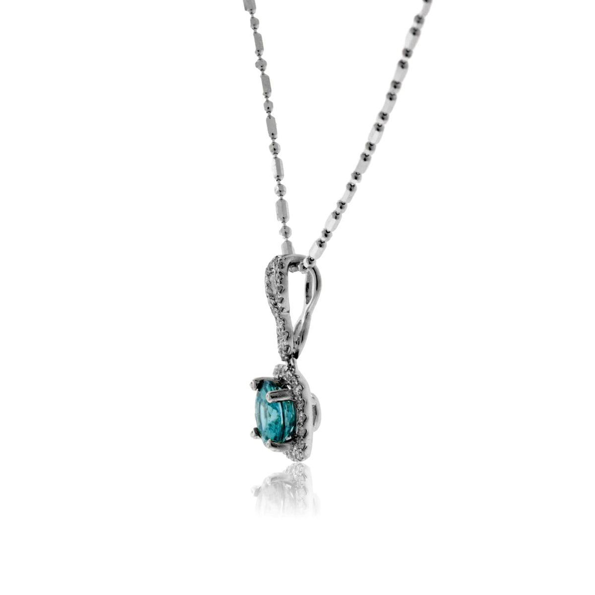 Bypassing Blue Zircon in Diamond Halo Drop Pendant - Park City Jewelers