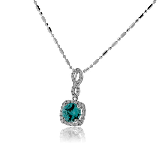 Bypassing Blue Zircon in Diamond Halo Drop Pendant - Park City Jewelers