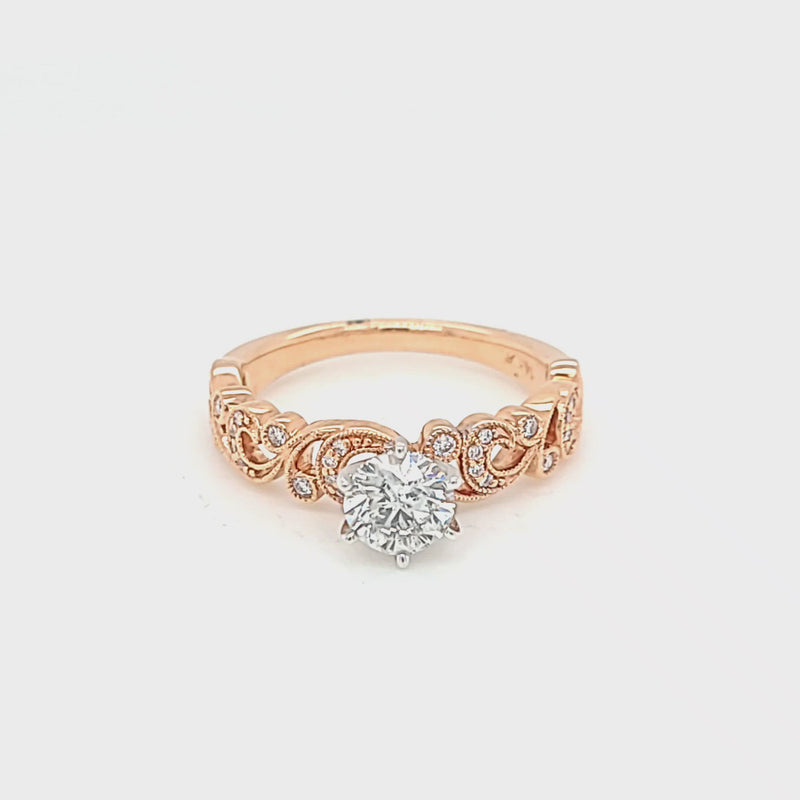 Diamond Center and Diamond Accented Vintage Style Engagement Ring
