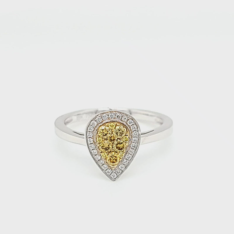 Pear Yellow Diamond & Diamond Halo Cluster Style Ring