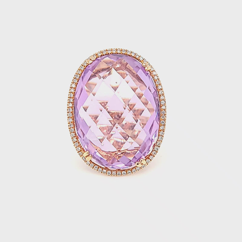 Rose Gold Oval Fancy Cut Amethyst and Diamond Ring