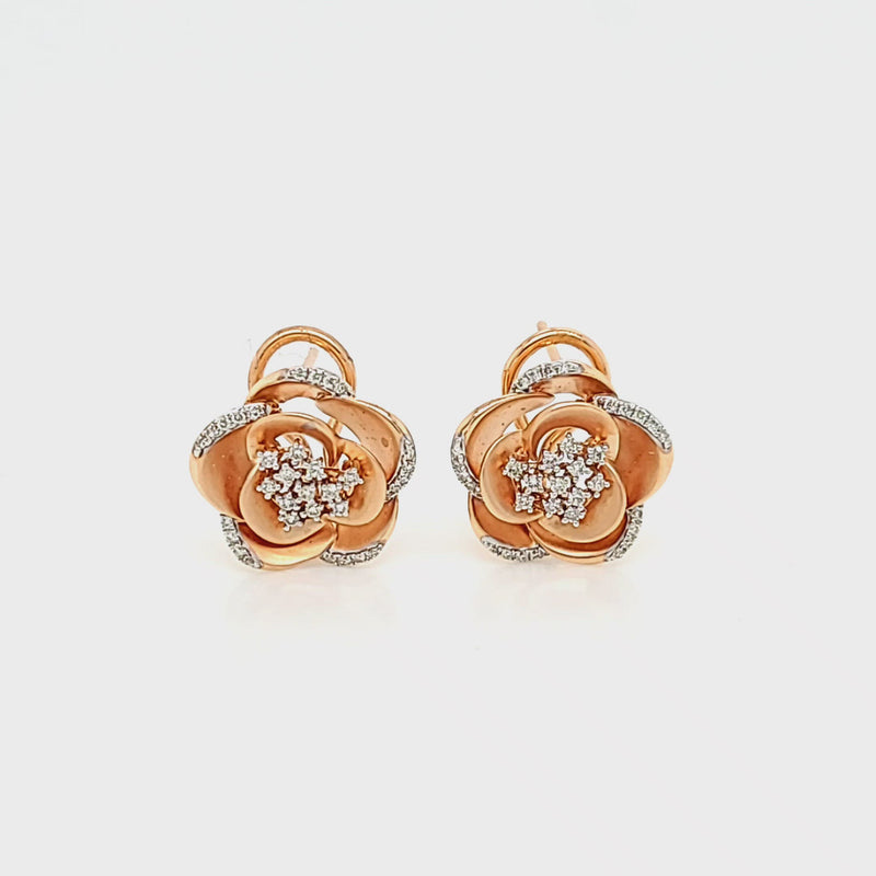 Rose Gold Rose Style Earrings with Diamond Accents