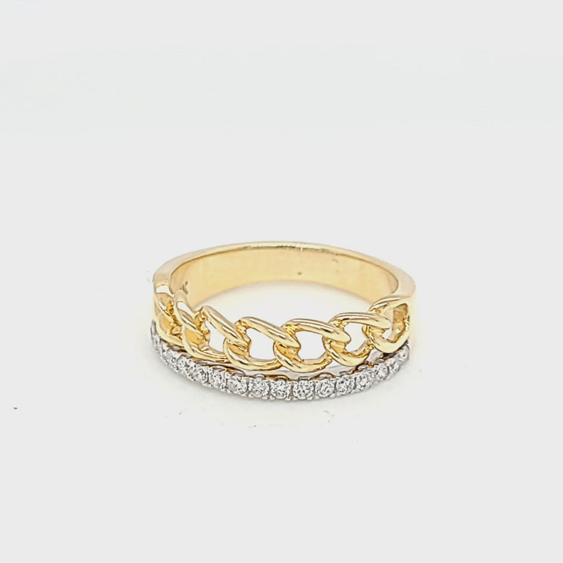 Two Toned Yellow & White Gold Diamond Link Ring