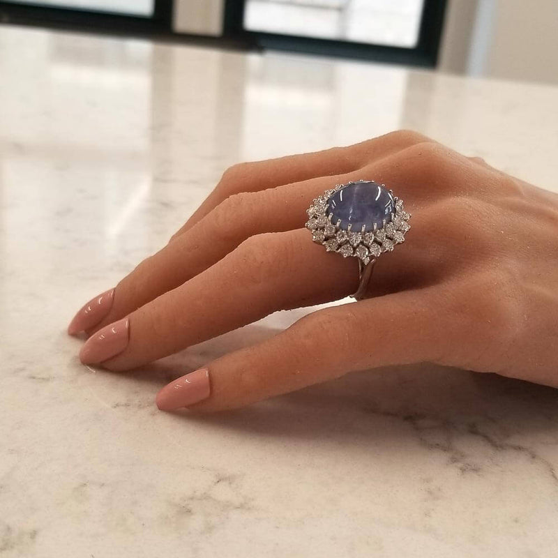 Cabochon Sapphire & Diamond Classic Style Halo Ring - Park City Jewelers