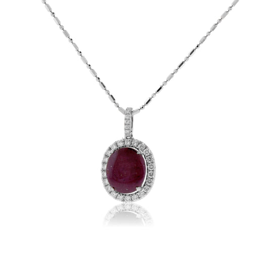 Cabochon Star Ruby with Diamond Halo Pendant - Park City Jewelers