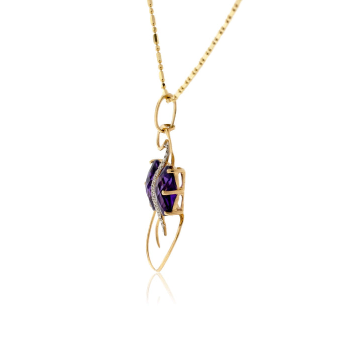 Carved Amethyst and Diamond Butterfly Pendant - Park City Jewelers