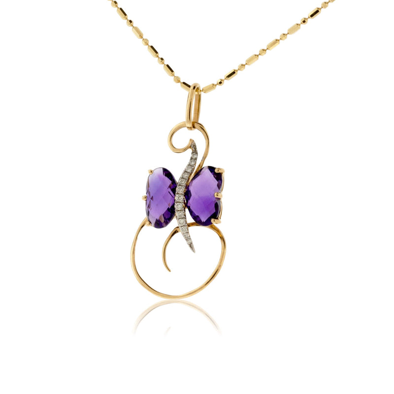 Carved Amethyst and Diamond Butterfly Pendant - Park City Jewelers